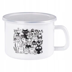 Kubek emaliowany z pokrywką 10 cm Koty 3 229816b369106bf83b61c06418e2578e