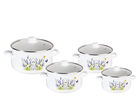 Domik Zestaw garnków Emalia 8 elementów Lawenda