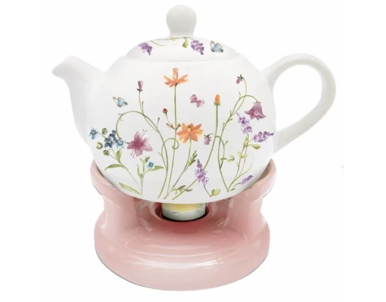 Oro Bianco Ceramics Dzbanek z podgrzewaczem Kwiaty wielokolorowe BO-2943