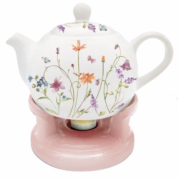 Oro Bianco Ceramics Dzbanek z podgrzewaczem Kwiaty wielokolorowe BO-2943 1 Oro Bianco Ceramics Dzbanek z podgrzewaczem Kwiaty wielokolorowe BO-2943