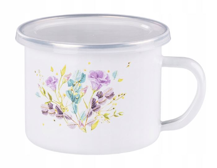Kubek emaliowany z pokrywką 14 cm Akwarelowe kwiaty 1 Kubek emaliowany z pokrywką 14 cm Akwarelowe kwiaty