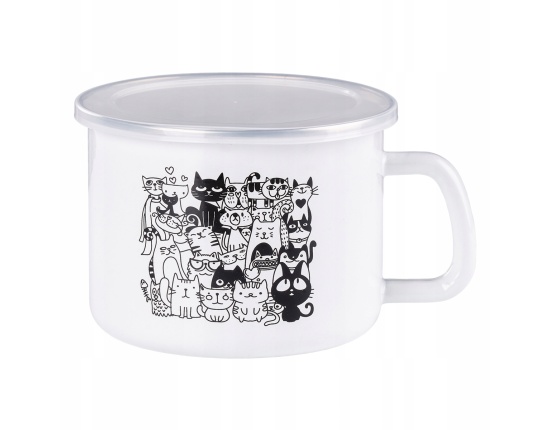 Kubek emaliowany z pokrywką 14 cm Koty