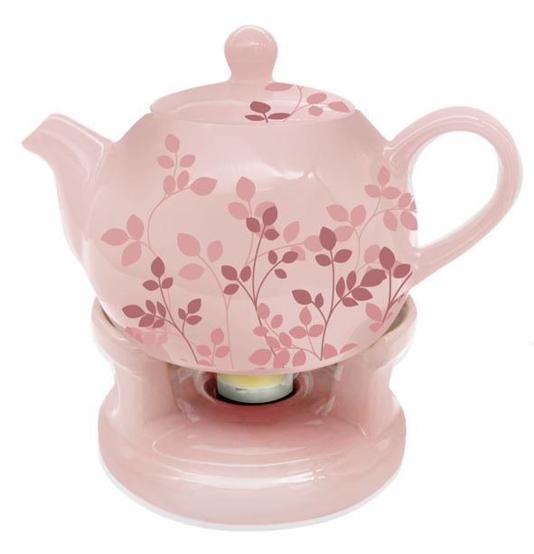 Oro Bianco Ceramics Dzbanek z podgrzewaczem Gałązka Różowy BO-2950 1 Oro Bianco Ceramics Dzbanek z podgrzewaczem Gałązka Różowy BO-2950