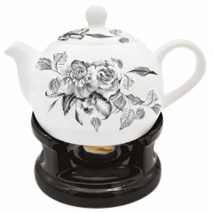 Oro Bianco Ceramics Dzbanek z podgrzewaczem Kwiaty czarne BO-2998 2 88a6d9aee9f84e74f75c630b75f9da3f