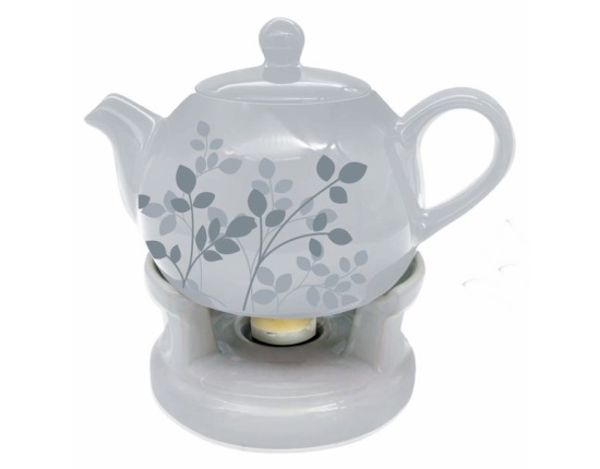 Oro Bianco Ceramics Dzbanek z podgrzewaczem Gałązka Szary BO-2967