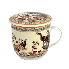 Kubek z porcelany z sitkiem i pokrywką Paw brązowy