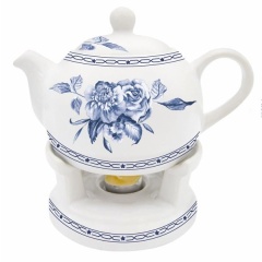 Oro Bianco Ceramics Dzbanek z podgrzewaczem Kwiaty niebieskie BO-2981 3 a39d1f75e33976466cf640baa2354acd