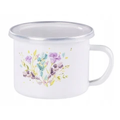 Kubek emaliowany z pokrywką 12 cm Akwarelowe kwiaty