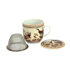 Kubek z porcelany z sitkiem i pokrywką Paw brązowy 3 b6a73fc64e8b6898c94d843f2b36c71e