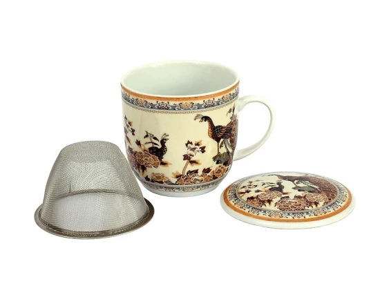 Alternative view of Kubek z porcelany z sitkiem i pokrywką Paw brązowy