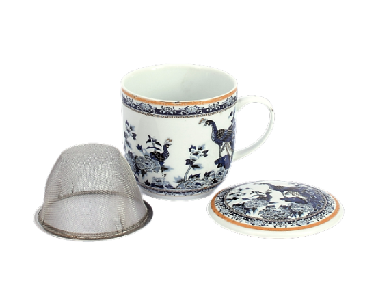 Alternative view of Kubek z porcelany z sitkiem i pokrywką Paw niebieski