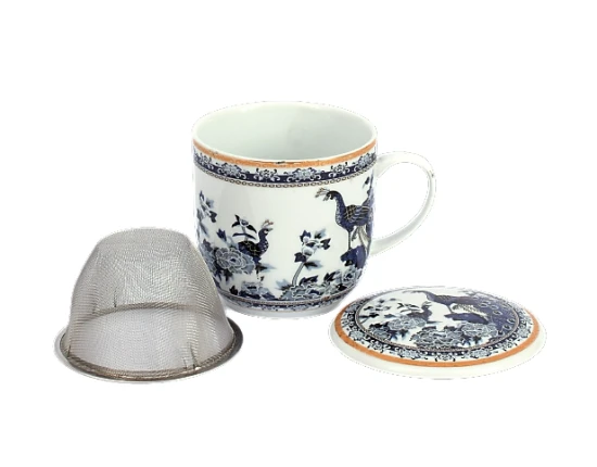 Alternative view of Kubek z porcelany z sitkiem i pokrywką Paw niebieski