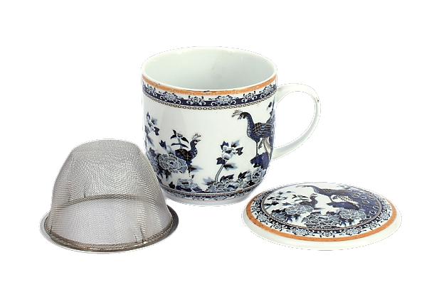 Kubek z porcelany z sitkiem i pokrywką Paw niebieski 2 Kubek z porcelany z sitkiem i pokrywką Paw niebieski - obrazek 2