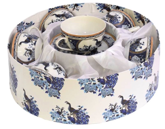 Zestaw filiżanek ze spodkiem 6 x 220 ml Paw Niebieski