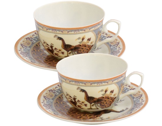 Zestaw filiżanek ze spodkiem 2 x 220 ml Paw Brązowy