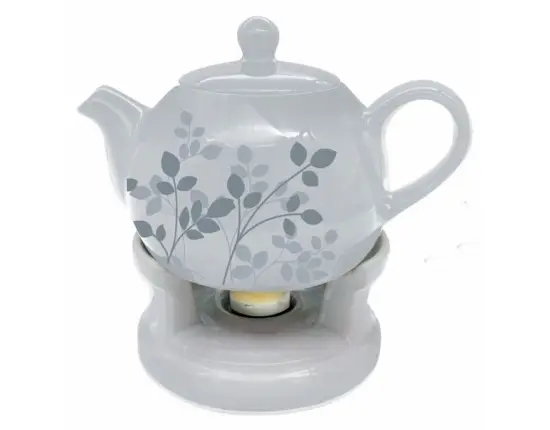 Oro Bianco Ceramics Dzbanek z podgrzewaczem Gałązka Szary BO-2967